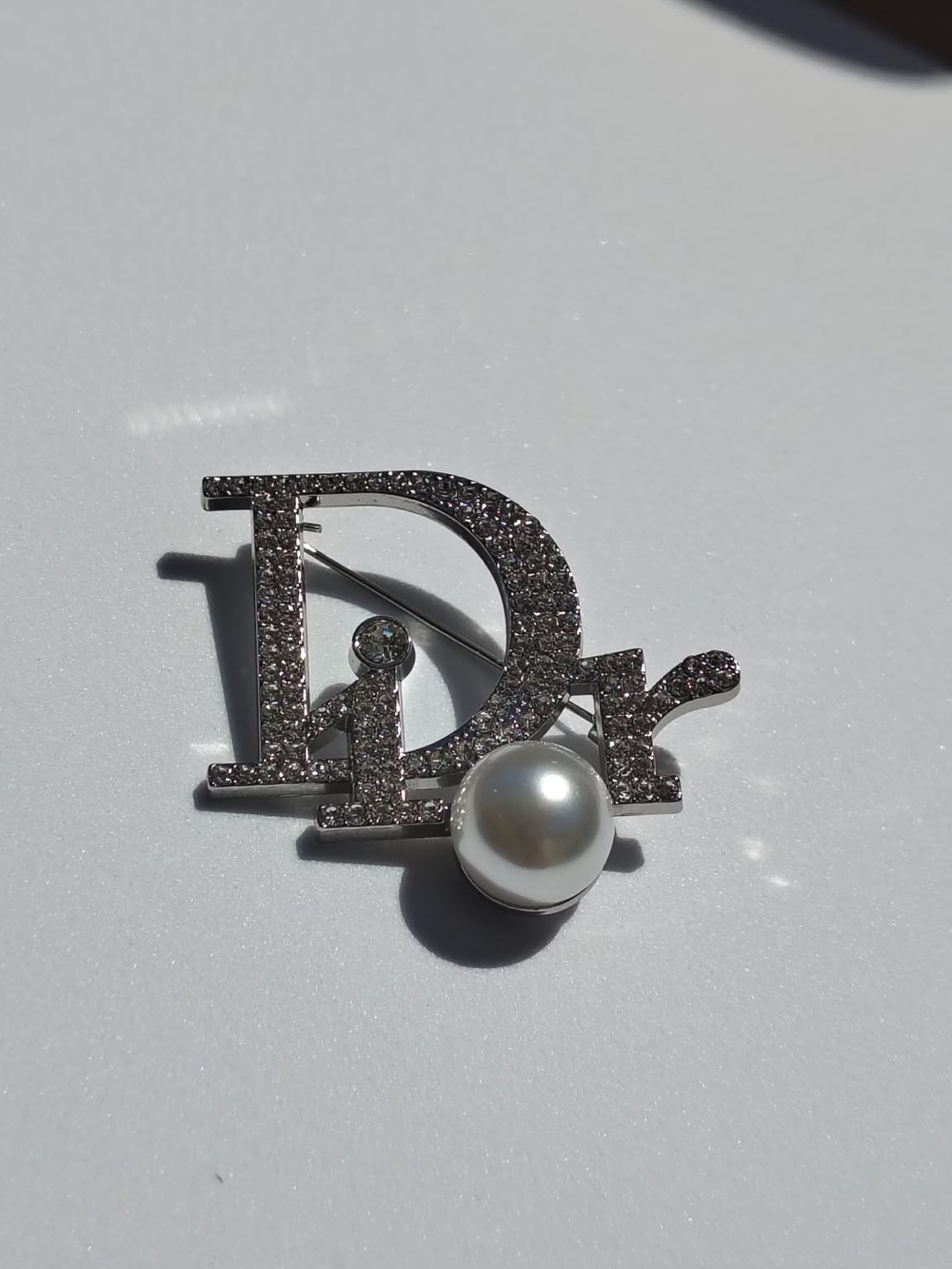 Upcycled Silver Crystal  Pin with Pearl